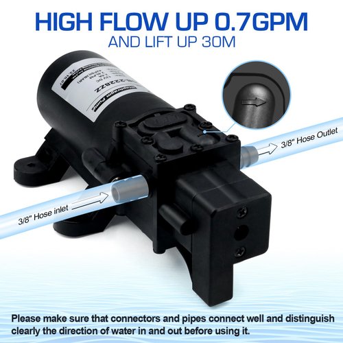Heoneki 12V DC Water Pressure Diaphragm Pump, 42 PSI Self Priming Pump RV Water Pump 0.7GPM 2.6LPM RV Fresh Water Transfer Pump for Garden Lawn Ponds RV Caravan Boat Marine Agricultural ATV