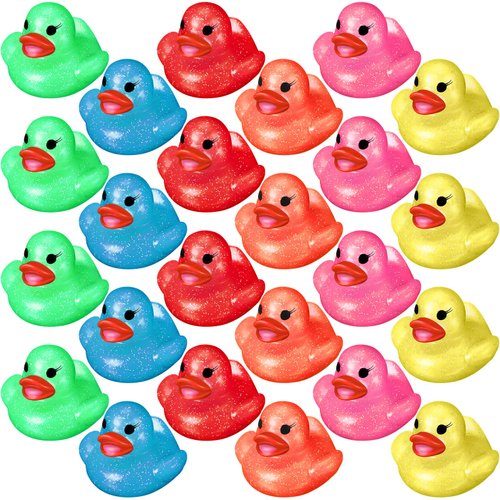 Leitee 48 Pcs Glitter Rubber Duck Assortment Duckies for Kids Colorful Glitter Mini Ducks Neon Color Ducky Bath Toys for Birthday Gifts Baby Shower Decorations Summer Beach Pool Activity Favor 1.6''