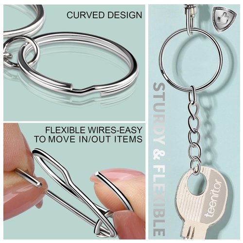 Teenitor Key Chain Rings Keychain Rings, 60pcs Key Ring Metal Keychain Split Key Rings Bulk, Keyring 25mm with 26mm Key Chains and 60pcs Open Jump Ring for Craft Key Ring