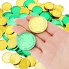 Gejoy 200 PCS St. Patrick's Day Shamrock Coins 3-Leaf Clover Good Luck Coins Green and Gold Coins Plastic Table Sprinkles with Shamrocks Drawstring Bag for Party Supplies