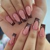 Valentine's Day Black French Tip Press on Nails Square Fake Nails Medium Acrylic Nails Press ons Cute Valentines Heart Rhinestones Full Cover Glue on Nails for Women Girls 24 Pcs
