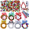 14 Sets Wreath Tree Ornaments Craft Kit with Ribbons, Bows and Bells Assortment for Kids Holiday Winter Bracelets and Necklaces