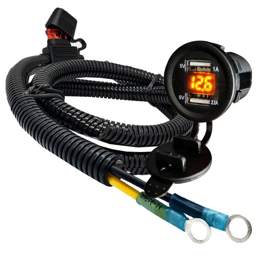 Round Voltage Meter Dual USB Port Amber LED with Power Bus Bar Distribution Block Wire Harness Compatible with Can-Am Maverick X3 RS Turbo Commander Defender