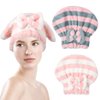Haomye Microfiber Hair Dry Cap Absorbent Quick Drying Cap Soft Hair Drying Towel Stripe Dry Hair Cap Hair Towel Cap with Bow-Knot Shower Cap for Women and Girls 2Pcs (Pink Blue & Pink White)