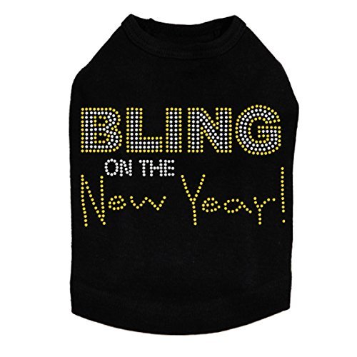 Bling on The New Year- Bling Rhinestone New Year Dog Shirt, 4XL Black