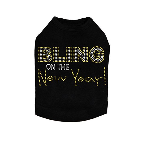 Bling on The New Year- Bling Rhinestone New Year Dog Shirt, 4XL Black