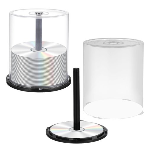 Homoyoyo 2Pcs Empty CD DVD Cake Box:CD Cake Spindle Plastic CD Storage Box Case 100 Discs DVD Storage for Home Office Easy to Open Clear with Black Base PP Travel