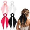 Tyqour 4Pcs Knotted Bow Hair Scrunchies Elastic Hair Scarf Scrunchies Solid Color Satin Hair Ribbon Scrunchy Hair Tie Bow Bands Ponytail Holder for Women Girls