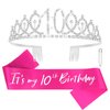 CAVETEE 10th Birthday Crown, 10th Birthday Crown and Sash for Girls Happy Birthday Decorations for Birthday Gifts