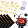 20 Sheets Flower Wrapping Bouquet Paper Floral Wrapping Paper Sheets with 48PCS 3D Gold Butterfly Decor 100 Pearl Pins 12.5 Yards Satin Ribbon for Wedding DIY Craft Mother's Day Birthday Party