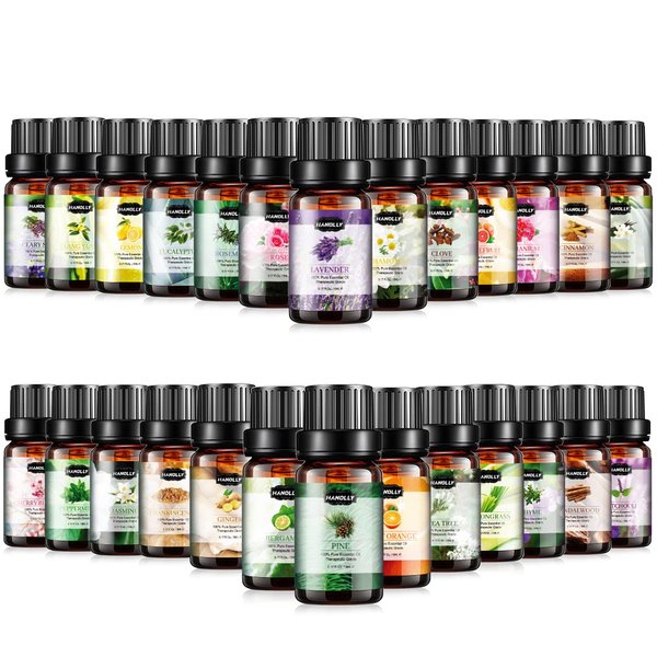Essential Oils Set, Aromatherapy Essential Oil Kit for Diffuser, Massage, Skin Care (26 x 5ml) - Eucalyptus, Lavender, Tea Tree, Peppermint, Lemongrass, Frankincense, Cinnamon, Sandalwood