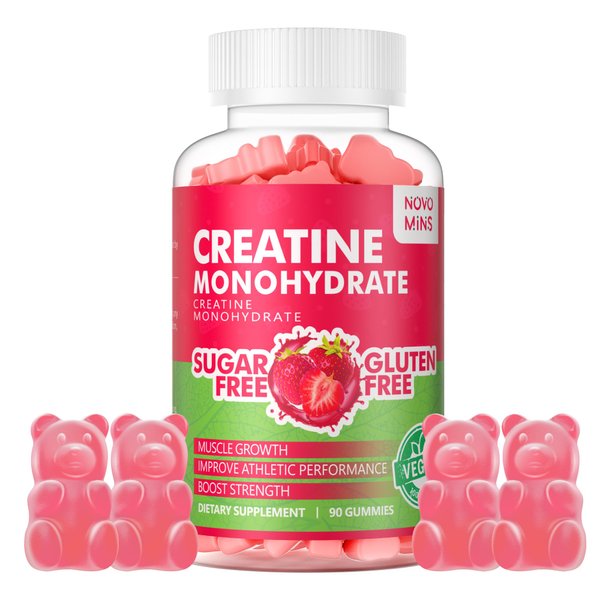 Novomins Creatine Monohydrate Gummies 5000mg for Men & Women, Chewables Creatine Monohydrate for Muscle Strength, Muscle Builder, Energy Boost, Pre-Workout Supplement(90 Count)-Strawberry Flavor