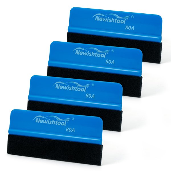 NEWISHTOOL Felt Edge Small Squeegee for Vinyl, Narrow Squeegee with Black Felt Edge Anti-Scratch Squeegee Tool, Vinyl Wrap Tools Window Tint Squeegee w/Hardness Printing for Car Wrapping, Pack of 4