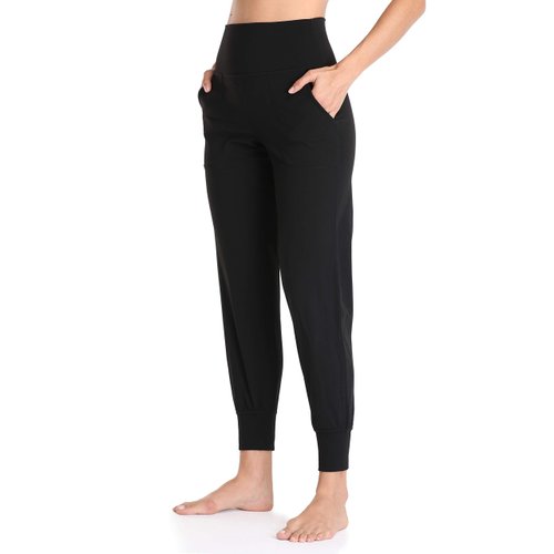 Colorfulkoala Women's High Waisted Joggers with Pockets Full Length Sweatpants & Lounge Pants (S, Black)