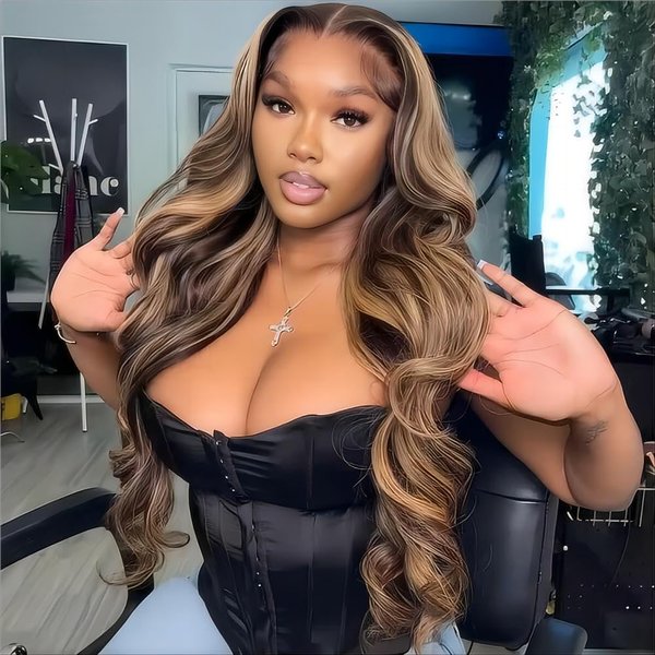 ISEE Wear and Go Glueless Wig HD Lace Front Wigs Human Hair Body Wave Wigs for Black Women 4/27 Honey Blonde Ombre Highlight Glueless Wigs Human Hair Pre Plucked (22 Inch,180% Density)