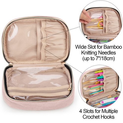 YARWO Crochet Hook Case, Travel Organizer Bag for Crochet Hooks, Aluminum Crochet Hooks, and Crochet Supplies, Dusty Rose (Bag Only)