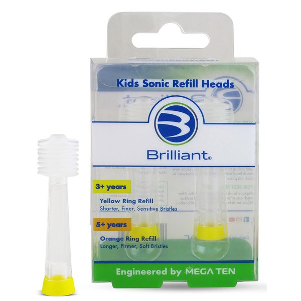 Brilliant Kids Sonic Toothbrush Characters Refill Toothbrush Heads - Microfiber Micro Bristles Gives All-Around Clean, 2 Count, Yellow