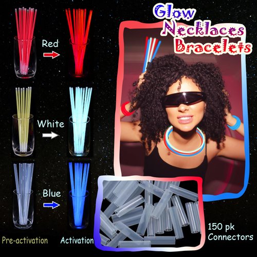 ILHSTY 150 Pcs 8'' Green Red White Glow Sticks Glow Necklaces In The Dark Party Favors Supplies Bright GlowSticks Bulk with Accessories for Birthday Halloween Christmas Party (green, red, white)