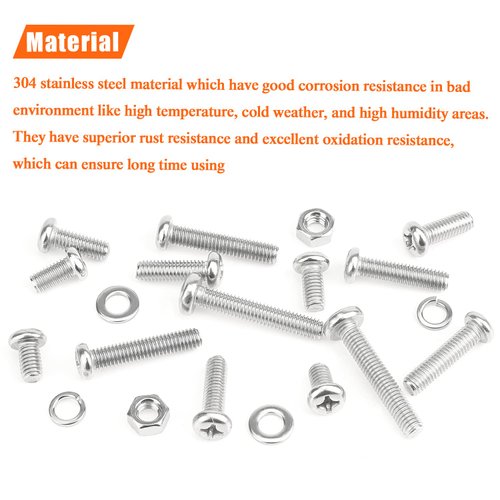 HELIFOUNER 100 Pieces M6 x 10mm /12mm /16mm /20mm /25mm /30mm /35mm, Phillips Pan Head Machine Screws, Metric Screws Bolts Washers Nuts Kit, 304 Stainless Steel