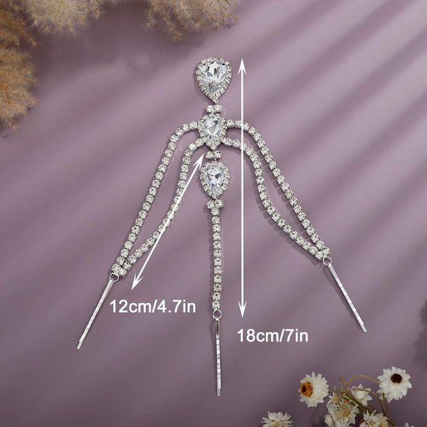 Xerling Silver Rhinestone Teardrop Crystal Layered Head Chain Headpieces Head Jewelry Forehead Pendant Hair Accessories with Bobby Pins for Women Girls (Silver)