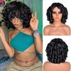 SOFUN Short Curly Wigs for Black Women Afro Curly Wig with Bangs Loose Cute Curly Fluffy Wavy Big Bouncy Fluffy Curly Wig(Black)