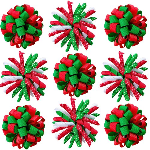 8 pieces Christmas Korker Hair Bow Clip for Girls Curly Ribbon Cheer Bow Alligator Barrette Pins Flower Ball Hairbow Kids Xmas Holiday Decor Accessory Gift