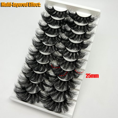 loladook 25 mm Lashes Mink Fluffy 3D Volume Mink Lashes Thick Big Long Fake Lashes Pack 25mm Dramatic Faux Mink False Eyelashes 10 Pairs