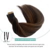 Tape in Human Hair Extensions Ombre Highlights Tape in Hair Extensions Dark Brown and Chestnut Brown Balayage Real Human Hair Tape in Extensions for Women 16 Inch 50g 20pcs