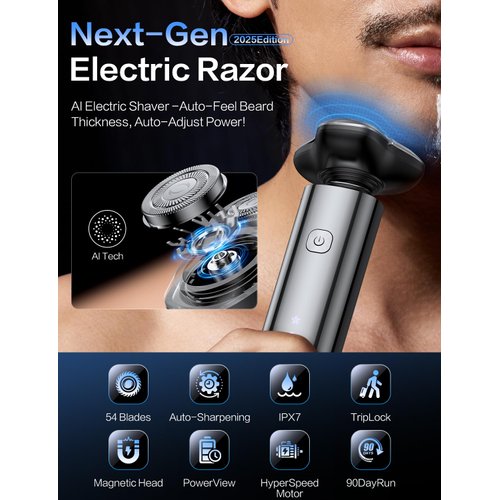 Electric Razor for Men,Electric Shavers for Men,3-Blade Rotary Shaving System,Waterproof Wet Dry Cordless Razor,Touch Switch,Type-C Fast Charging,Travel Lock,Digital Display,90+ Minutes Run Time