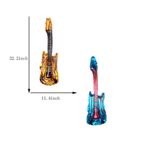 4 PCS Red Blue and Gold Guitar Foil Balloons for Stage Properties Parentchild Early Education Supplies Kids Birthday Party Decoration Props Musical Instrument Inflate Balloon Festival Concert