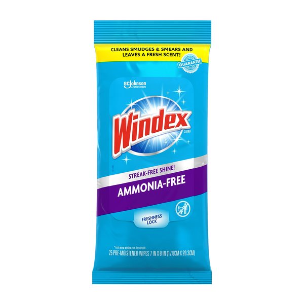 Windex Glass and Surface Ammonia-Free Pre-Moistened Wipes, Crystal Rain Fresh Scent, 25 Count