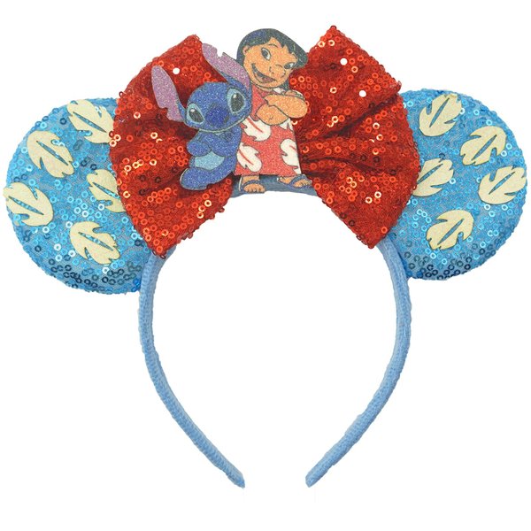 ZHENNAN Mouse Ears Headbands for Women, Glitter Stitch Bows Ears Headbands, Lilo Costume Cartoon Themed Events Birthday Party Decorations Hair Accessoires
