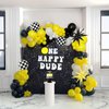 One Happy Dude Balloon Arch Garland Kit, 128Pcs 18" 12" 10" 5" Yellow Black Balloons with Checkered Foil Balloons for One Happy Dude Birthday Decorations Baby Shower Boys 1st Birthday Party Supplies