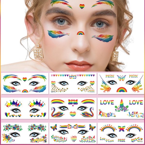 Pride Day Face Tattoo Stickers 10 sheets Gay Pride Rainbow Temporary Tattoos sticker Benevolence Butterfly Design Rainbow Flag Tattoos Face stickers for Adults Kids Pride Equality Parades Decoration
