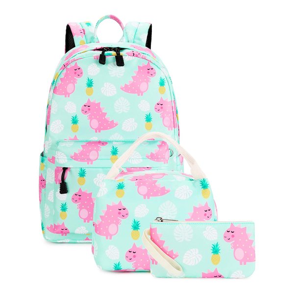 abshoo Cute Lightweight Kids School Bookbags Girls Backpacks With Lunch Bag (Teal Dinosaur Set)
