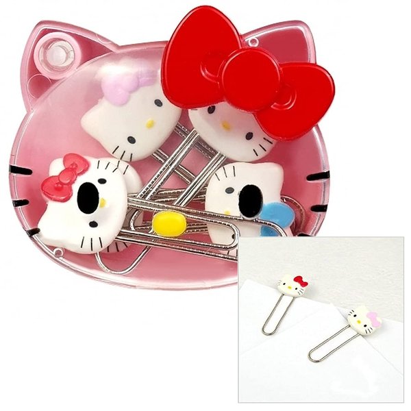 [5-in-1] Hello Kitty Cute 5pcs Paper Clip Set w/Cute Pink Hello Kitty Face Carrying Case