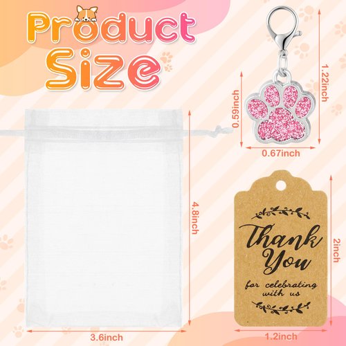 Ecation Dog Paw Party Favors Set Include Dog Keychain Organza Bags Thank You Kraft Tags Puppy Party Decorations for Birthday Party Decorations Reward Supplies(74 Pcs)