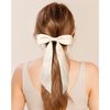 2PCS Silky Satin Hair Bows Hair Clip Beige Hair Ribbon Ponytail Holder Accessories Slides Metal Clips Hair Bow for Women Girls Toddlers Teens Kids
