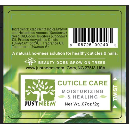 justneem Neem Cuticle Care Pen - Sunflower & Coconut Oil, Vitamin E - Strengthens Nails, Hydrates Cuticles - Double End Tool - 0.07oz