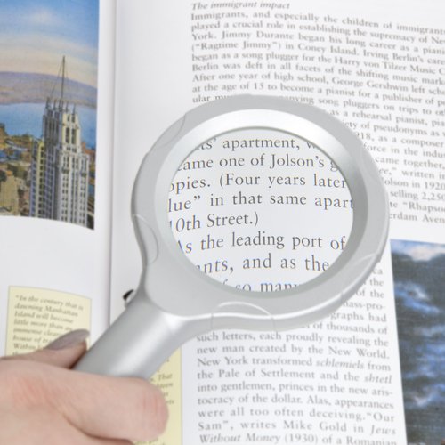 Magnifying Glass with LED Light, Lightweight Handheld Lighted 4X Magnifier (Silver) by Stalwart
