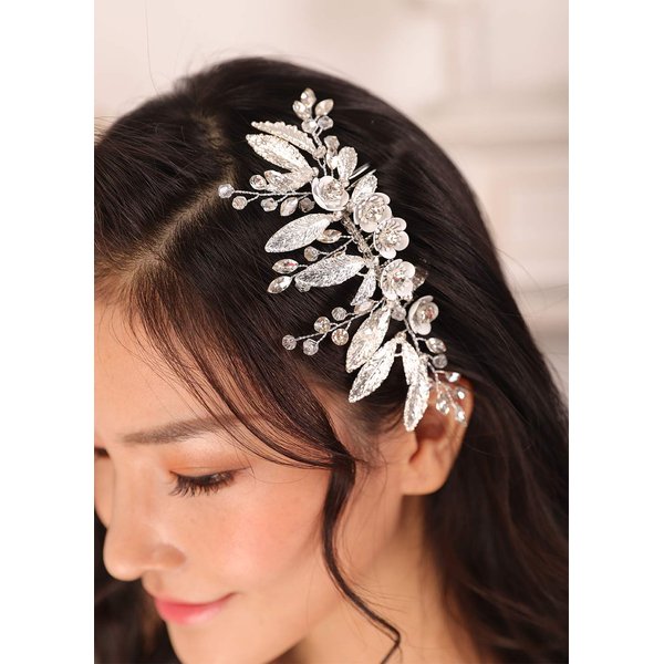 Kercisbeauty Wedding Bridal Headpiece Vintage Boho Hair Comb with Rhinestones Flower Garden Wedding Jewelry for Brides Bridesmaid Dainty Handmade Art Deco