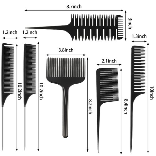 6 Pieces Hair Combs Set, 3-Way Hair Sectioning Comb Hair Dyeing Comb Rat Tail Lifting Comb Weaving Foiling Hair Comb Sectioning Foiling Comb for Hair Coloring, Black