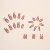 MISUD Press on Nails Long Coffin Fake Nails Glossy Glue on Nails Pink Acrylic Nails Ballerina Artificial Nails Bling Glitter French Tip Stick on False Nails with Desgin 24 pcs