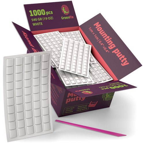 GreenFix Bulk Set Mounting Putty 19oz - 1000PCs White Sticky Tack - Poster Tacky Putty for Wall Hanging Non Marking - Reusable Removable Wall Adhesive for Picture Hanging Crafts