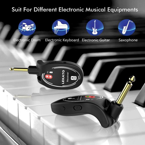 LEKATO Wireless Guitar System UHF Wireless Transmitter Receiver for Electric Guitar Bass, Low Latency Guitar Wireless System,Rechargeable