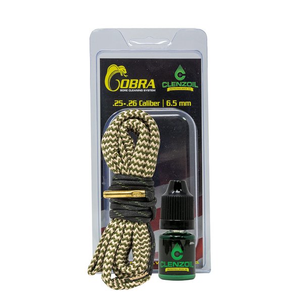 Clenzoil Field & Range 25 Cal 6.5 Creedmoor Cobra Bore Cleaner | Gun Barrel Cleaning Kit for 6.5 Creedmoor | Brass Brush Embedded in Cotton Snake