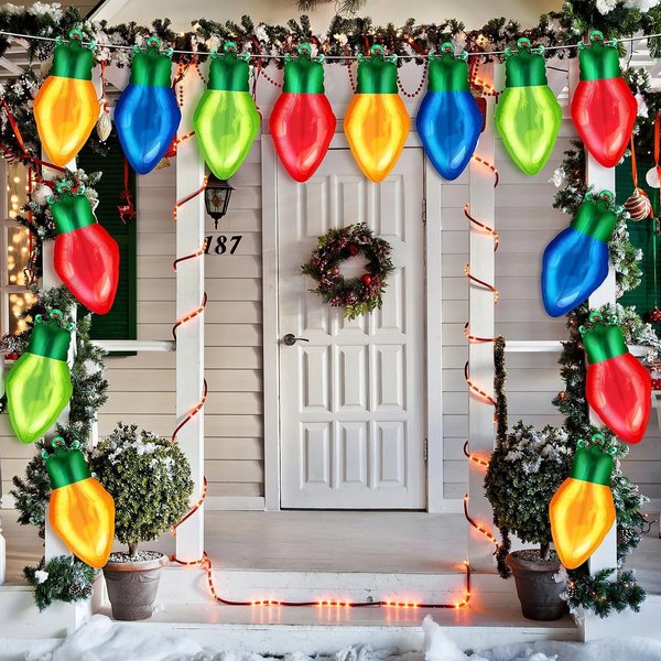 36 Pcs Christmas Light Bulb Balloon Light Bulb Foil Balloons Giant Mylar Balloon Set for holiday Birthday Party Decorations Supplies Red Yellow Green Blue Theme Birthday Decor Supplies Kit