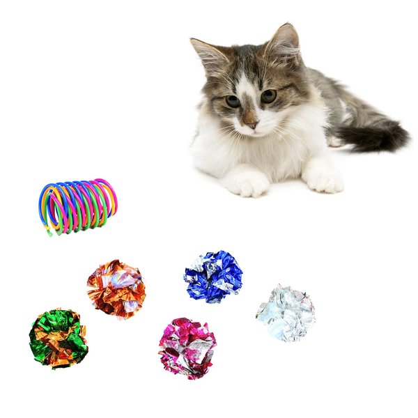 WishLotus Cat Toys for Indoor Cats, Cat Spring Toy 4Pcs and Crinkle Balls 5Pcs High Elasticity Cat Spiral Springs and Crisp Wrinkle Balls for Cats to Swat, Bite, Hunt