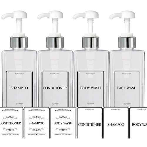 Empty Plastic Pump Bottles Square Shampoo Bottle Conditioner Soap Lotion Refillable, BPA Free for Body Wash, Moisturizer, Face Cream, Liquid Hand Soap, Self-Tanner, Set of 3 (3pack, SilverWhite)