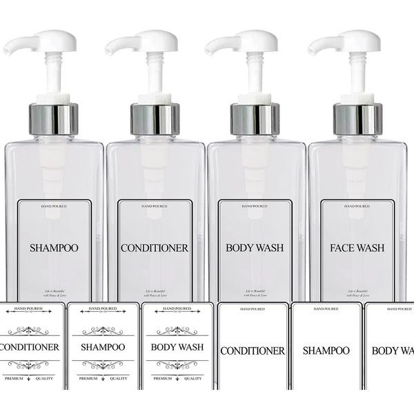 Empty Plastic Pump Bottles Square Shampoo Bottle Conditioner Soap Lotion Refillable, BPA Free for Body Wash, Moisturizer, Face Cream, Liquid Hand Soap, Self-Tanner, Set of 3 (3pack, SilverWhite)